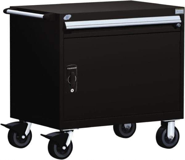 Rousseau Metal - 1 Drawer Steel Tool Roller Cabinet - 36" Wide x 35-1/8" High x 24" Deep, Ball Bearing Drawer Slides, Black - Eagle Tool & Supply