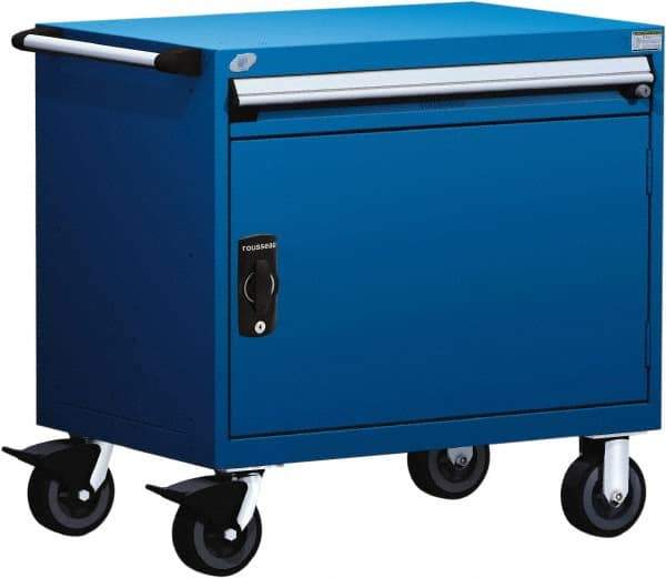 Rousseau Metal - 4 Drawer Steel Tool Roller Cabinet - 36" Wide x 35-1/8" High x 24" Deep, Ball Bearing Drawer Slides, Blue - Eagle Tool & Supply