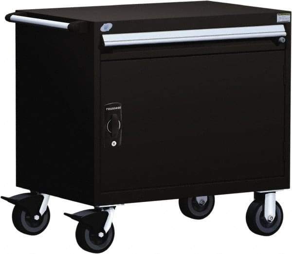 Rousseau Metal - 1 Drawer Steel Tool Roller Cabinet - 36" Wide x 35-1/8" High x 18" Deep, Ball Bearing Drawer Slides, Black - Eagle Tool & Supply