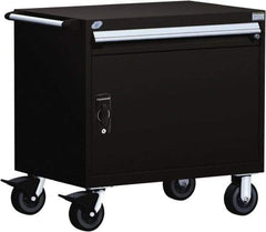 Rousseau Metal - 1 Drawer Steel Tool Roller Cabinet - 36" Wide x 35-1/8" High x 18" Deep, Ball Bearing Drawer Slides, Black - Eagle Tool & Supply