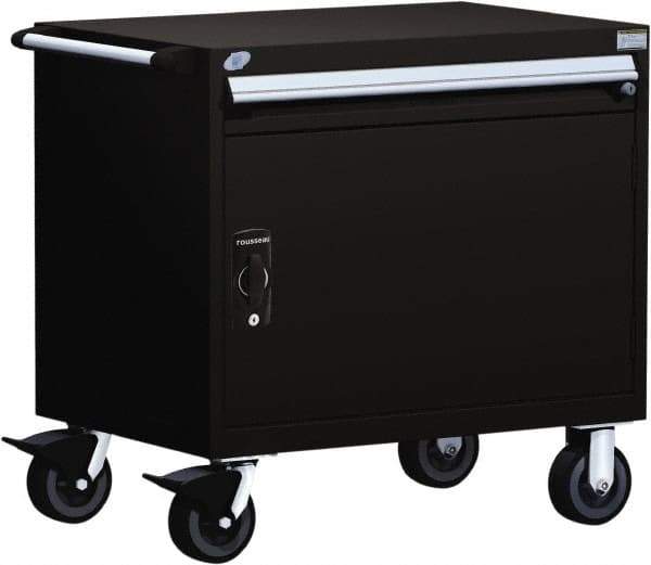 Rousseau Metal - 1 Drawer Steel Tool Roller Cabinet - 30" Wide x 35-1/8" High x 27" Deep, Ball Bearing Drawer Slides, Black - Eagle Tool & Supply
