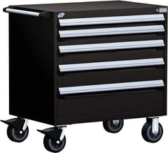 Rousseau Metal - 5 Drawer Steel Tool Roller Cabinet - 30" Wide x 37-1/2" High x 27" Deep, Ball Bearing Drawer Slides, Black - Eagle Tool & Supply