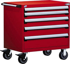 Rousseau Metal - 5 Drawer Steel Tool Roller Cabinet - 30" Wide x 37-1/2" High x 27" Deep, Ball Bearing Drawer Slides, Red - Eagle Tool & Supply
