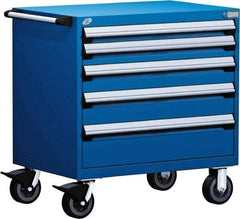 Rousseau Metal - 5 Drawer Steel Tool Roller Cabinet - 30" Wide x 37-1/2" High x 27" Deep, Ball Bearing Drawer Slides, Blue - Eagle Tool & Supply