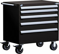 Rousseau Metal - 5 Drawer Steel Tool Roller Cabinet - 30" Wide x 37-1/2" High x 21" Deep, Ball Bearing Drawer Slides, Black - Eagle Tool & Supply