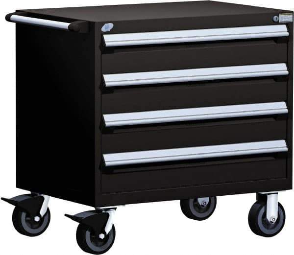 Rousseau Metal - 4 Drawer Steel Tool Roller Cabinet - 36" Wide x 35-1/8" High x 24" Deep, Ball Bearing Drawer Slides, Black - Eagle Tool & Supply