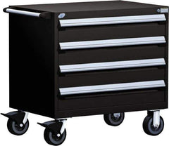 Rousseau Metal - 4 Drawer Steel Tool Roller Cabinet - 36" Wide x 35-1/8" High x 24" Deep, Ball Bearing Drawer Slides, Black - Eagle Tool & Supply
