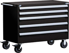 Rousseau Metal - 5 Drawer Steel Tool Roller Cabinet - 48" Wide x 37-1/2" High x 27" Deep, Ball Bearing Drawer Slides, Black - Eagle Tool & Supply