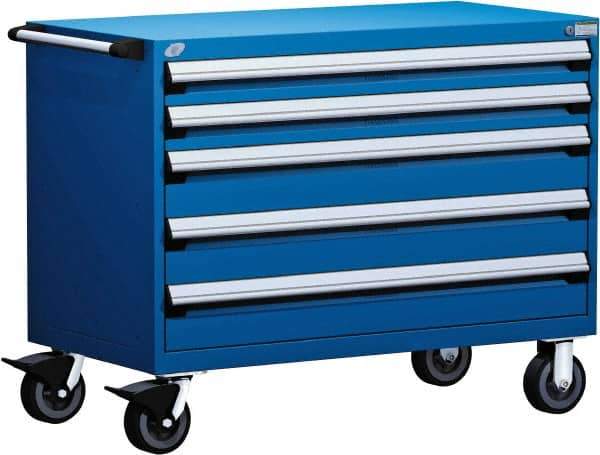 Rousseau Metal - 5 Drawer Steel Tool Roller Cabinet - 48" Wide x 37-1/2" High x 27" Deep, Ball Bearing Drawer Slides, Blue - Eagle Tool & Supply