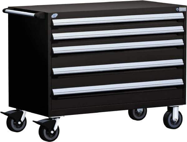 Rousseau Metal - 5 Drawer Steel Tool Roller Cabinet - 48" Wide x 37-1/2" High x 24" Deep, Ball Bearing Drawer Slides, Black - Eagle Tool & Supply