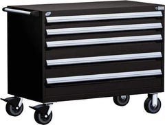 Rousseau Metal - 5 Drawer Steel Tool Roller Cabinet - 48" Wide x 37-1/2" High x 24" Deep, Ball Bearing Drawer Slides, Black - Eagle Tool & Supply
