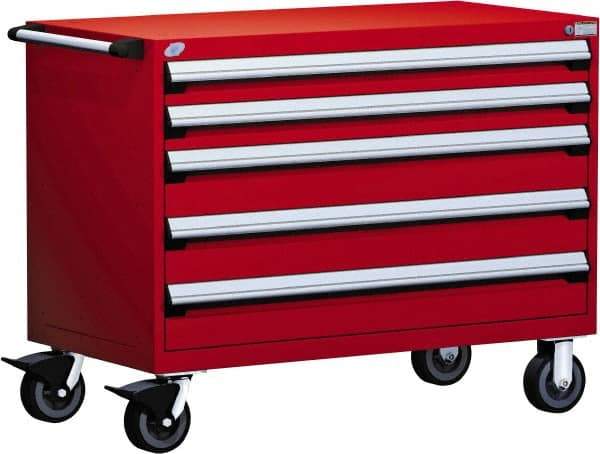 Rousseau Metal - 5 Drawer Steel Tool Roller Cabinet - 48" Wide x 37-1/2" High x 24" Deep, Ball Bearing Drawer Slides, Red - Eagle Tool & Supply