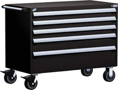 Rousseau Metal - 5 Drawer Steel Tool Roller Cabinet - 48" Wide x 37-1/2" High x 27" Deep, Ball Bearing Drawer Slides, Black - Eagle Tool & Supply