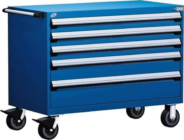 Rousseau Metal - 5 Drawer Steel Tool Roller Cabinet - 48" Wide x 37-1/2" High x 27" Deep, Ball Bearing Drawer Slides, Blue - Eagle Tool & Supply