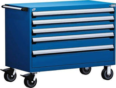 Rousseau Metal - 5 Drawer Steel Tool Roller Cabinet - 48" Wide x 37-1/2" High x 27" Deep, Ball Bearing Drawer Slides, Blue - Eagle Tool & Supply