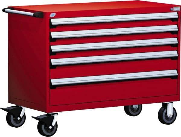 Rousseau Metal - 5 Drawer Steel Tool Roller Cabinet - 48" Wide x 37-1/2" High x 24" Deep, Ball Bearing Drawer Slides, Red - Eagle Tool & Supply