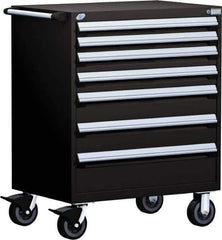 Rousseau Metal - 5 Drawer Steel Tool Roller Cabinet - 36" Wide x 45-1/2" High x 24" Deep, Ball Bearing Drawer Slides, Black - Eagle Tool & Supply