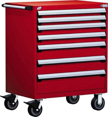 Rousseau Metal - 5 Drawer Steel Tool Roller Cabinet - 36" Wide x 45-1/2" High x 24" Deep, Ball Bearing Drawer Slides, Red - Eagle Tool & Supply