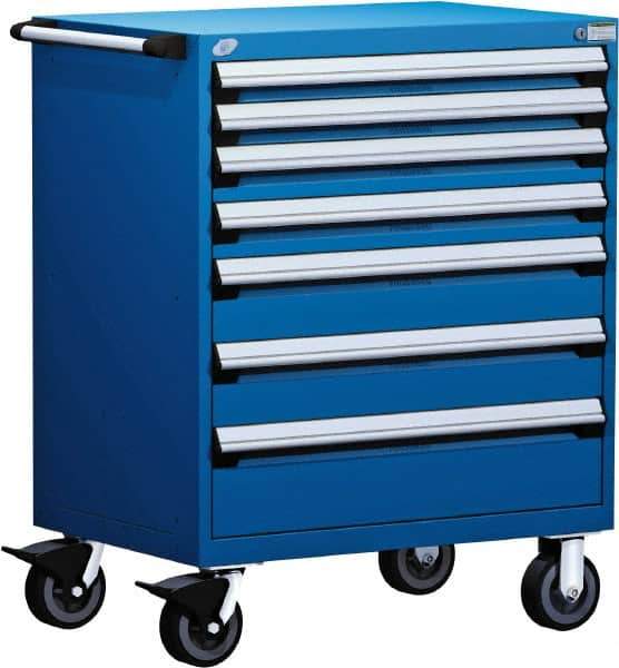Rousseau Metal - 5 Drawer Steel Tool Roller Cabinet - 36" Wide x 45-1/2" High x 18" Deep, Ball Bearing Drawer Slides, Blue - Eagle Tool & Supply