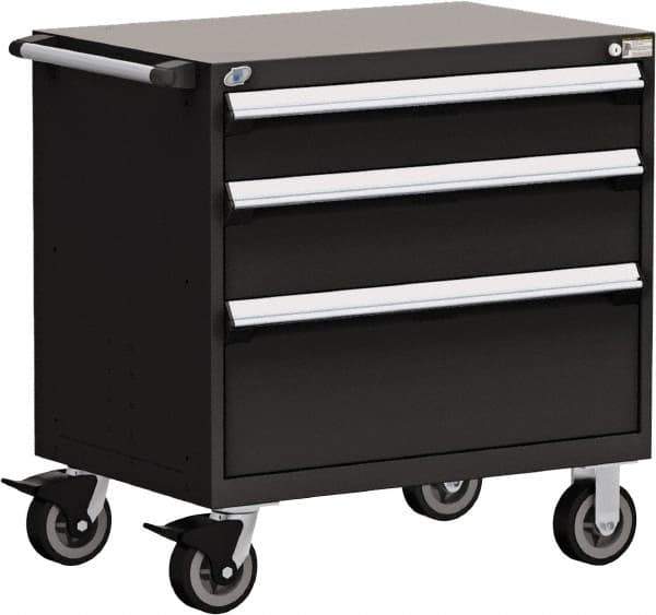 Rousseau Metal - 5 Drawer Steel Tool Roller Cabinet - 36" Wide x 37-1/2" High x 24" Deep, Ball Bearing Drawer Slides, Black - Eagle Tool & Supply