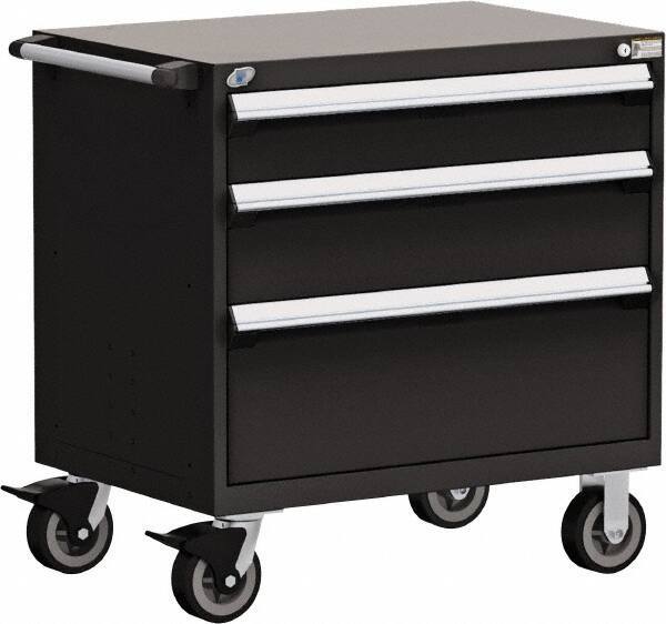Rousseau Metal - 5 Drawer Steel Tool Roller Cabinet - 36" Wide x 37-1/2" High x 18" Deep, Ball Bearing Drawer Slides, Black - Eagle Tool & Supply