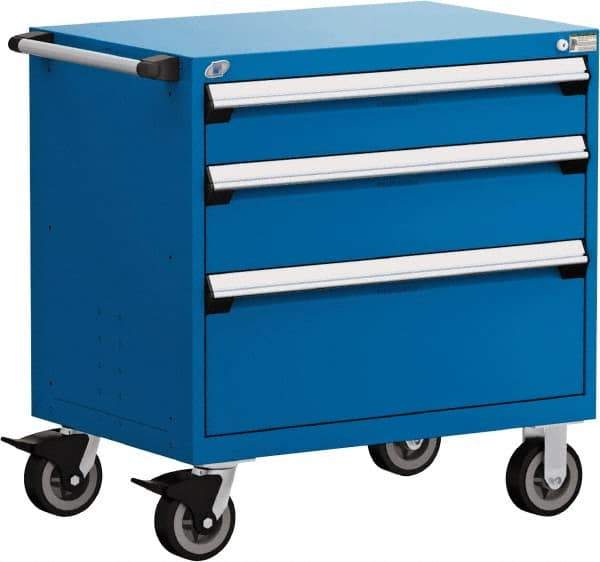 Rousseau Metal - 5 Drawer Steel Tool Roller Cabinet - 36" Wide x 37-1/2" High x 18" Deep, Ball Bearing Drawer Slides, Blue - Eagle Tool & Supply
