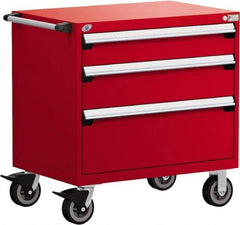 Rousseau Metal - 5 Drawer Steel Tool Roller Cabinet - 30" Wide x 37-1/2" High x 27" Deep, Ball Bearing Drawer Slides, Red - Eagle Tool & Supply