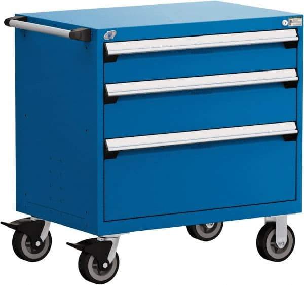 Rousseau Metal - 5 Drawer Steel Tool Roller Cabinet - 30" Wide x 37-1/2" High x 27" Deep, Ball Bearing Drawer Slides, Blue - Eagle Tool & Supply