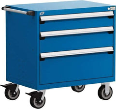 Rousseau Metal - 5 Drawer Steel Tool Roller Cabinet - 30" Wide x 37-1/2" High x 21" Deep, Ball Bearing Drawer Slides, Blue - Eagle Tool & Supply
