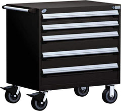 Rousseau Metal - 5 Drawer Steel Tool Roller Cabinet - 36" Wide x 37-1/2" High x 24" Deep, Ball Bearing Drawer Slides, Black - Eagle Tool & Supply