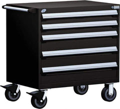 Rousseau Metal - 5 Drawer Steel Tool Roller Cabinet - 36" Wide x 37-1/2" High x 18" Deep, Ball Bearing Drawer Slides, Black - Eagle Tool & Supply