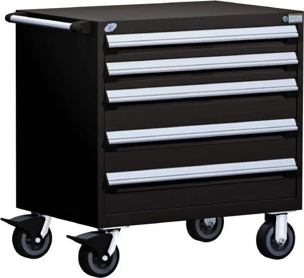 Rousseau Metal - 5 Drawer Steel Tool Roller Cabinet - 30" Wide x 37-1/2" High x 27" Deep, Ball Bearing Drawer Slides, Black - Eagle Tool & Supply