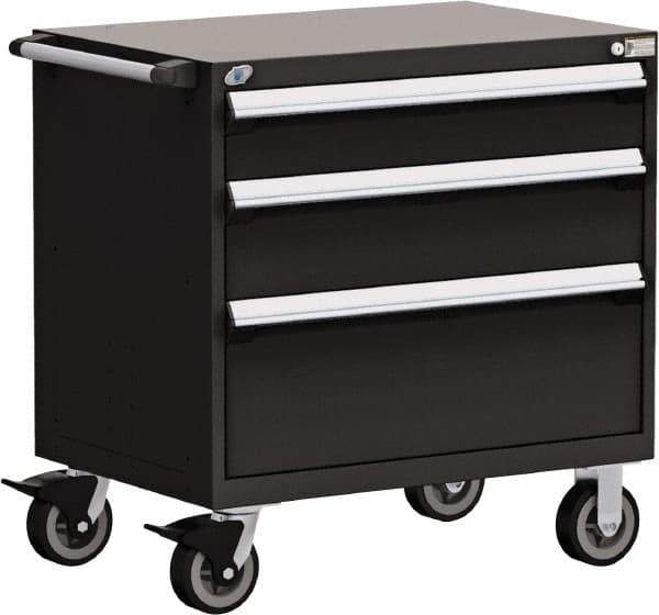 Rousseau Metal - 5 Drawer Steel Tool Roller Cabinet - 30" Wide x 37-1/2" High x 21" Deep, Ball Bearing Drawer Slides, Black - Eagle Tool & Supply