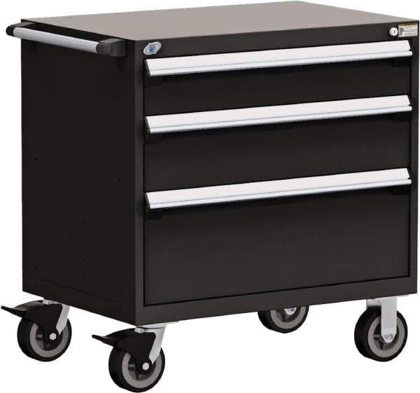 Rousseau Metal - 5 Drawer Steel Tool Roller Cabinet - 30" Wide x 37-1/2" High x 27" Deep, Ball Bearing Drawer Slides, Black - Eagle Tool & Supply