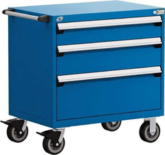 Rousseau Metal - 3 Drawer Steel Tool Roller Cabinet - 36" Wide x 37-1/2" High x 24" Deep, Ball Bearing Drawer Slides, Blue - Eagle Tool & Supply