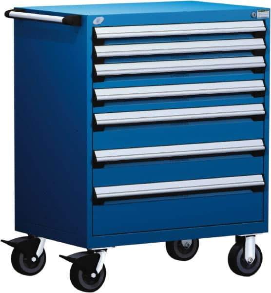 Rousseau Metal - 5 Drawer Steel Tool Roller Cabinet - 30" Wide x 45-1/2" High x 21" Deep, Ball Bearing Drawer Slides, Blue - Eagle Tool & Supply