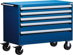 Rousseau Metal - 5 Drawer Steel Tool Roller Cabinet - 48" Wide x 37-1/2" High x 24" Deep, Ball Bearing Drawer Slides, Blue - Eagle Tool & Supply