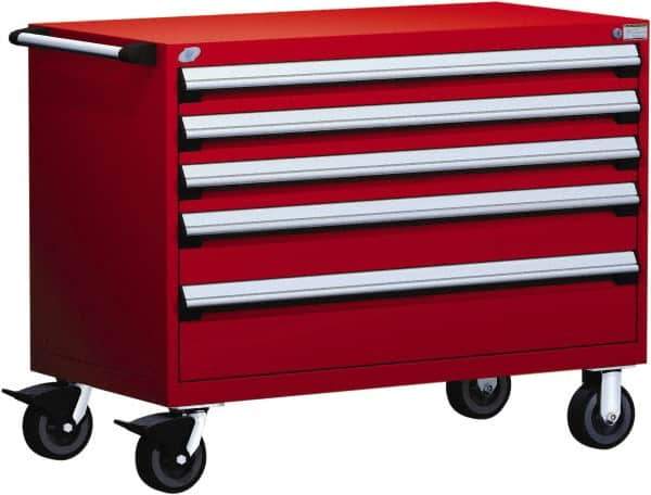 Rousseau Metal - 5 Drawer Steel Tool Roller Cabinet - 48" Wide x 37-1/2" High x 27" Deep, Ball Bearing Drawer Slides, Red - Eagle Tool & Supply