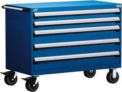 Rousseau Metal - 5 Drawer Steel Tool Roller Cabinet - 48" Wide x 37-1/2" High x 24" Deep, Ball Bearing Drawer Slides, Blue - Eagle Tool & Supply