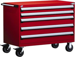 Rousseau Metal - 5 Drawer Steel Tool Roller Cabinet - 48" Wide x 37-1/2" High x 27" Deep, Ball Bearing Drawer Slides, Red - Eagle Tool & Supply