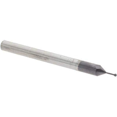 Accupro - 1/32" Diam, 0.027" LOC, 2 Flute Solid Carbide Ball End Mill - nACo Finish, Single End, 1-1/2" OAL, 1/8" Shank Diam, Undercutting - Eagle Tool & Supply