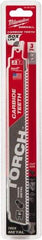 Milwaukee Tool - 9" Long x 1" Thick, Carbide Reciprocating Saw Blade - Straight Profile, 7 TPI, Toothed Edge, Universal Shank - Eagle Tool & Supply