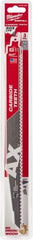 Milwaukee Tool - 12" Long x 1" Thick, Carbide Reciprocating Saw Blade - Tapered Profile, 7 TPI, Toothed Edge, Universal Shank - Eagle Tool & Supply