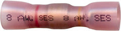 Made in USA - 8 & 12 to 10 AWG Compatible, Polyolefin Heat Shrink Insulation, Crimp-On & Solder Butt Splice Terminal - 2 Wire Entries, Copper Contacts, Tin Contact Plating, 1-3/4" OAL, Yellow & Red - Eagle Tool & Supply