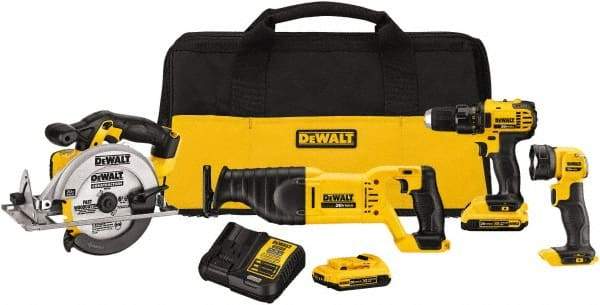 DeWALT - 20 Volt Cordless Tool Combination Kit - Includes 1/2" Drill/Driver, Reciprocating Saw, 6-1/2 Circular Saw & LED Worklight, Lithium-Ion Battery Included - Eagle Tool & Supply