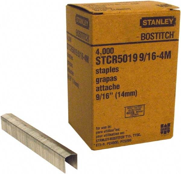 Stanley Bostitch - 9/16" Long x 7/16" Wide, 18 Gauge Crowned Construction Staple - Steel, Chisel Point - Eagle Tool & Supply