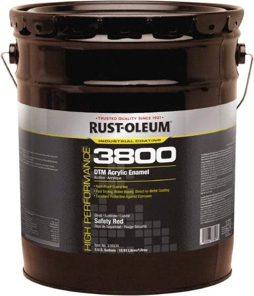 Rust-Oleum - 5 Gal Safety Red Gloss Finish Acrylic Enamel Paint - 150 to 270 Sq Ft per Gal, Interior/Exterior, Direct to Metal - Eagle Tool & Supply