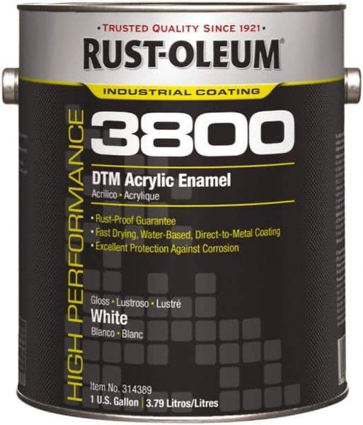 Rust-Oleum - 1 Gal White Gloss Finish Acrylic Enamel Paint - 150 to 270 Sq Ft per Gal, Interior/Exterior, Direct to Metal - Eagle Tool & Supply