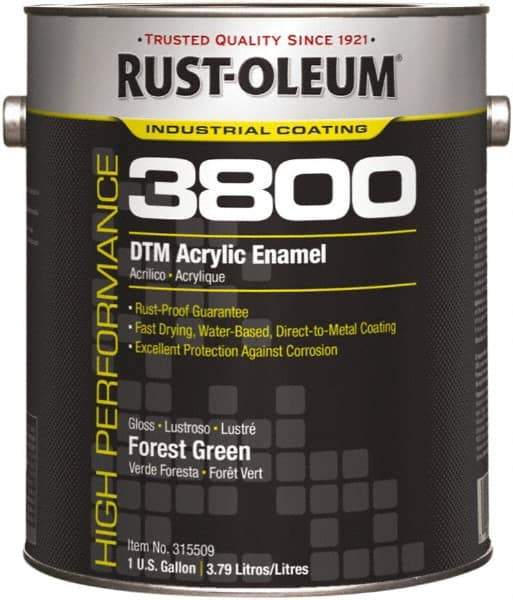 Rust-Oleum - 1 Gal Forest Green Gloss Finish Acrylic Enamel Paint - 150 to 270 Sq Ft per Gal, Interior/Exterior, Direct to Metal - Eagle Tool & Supply