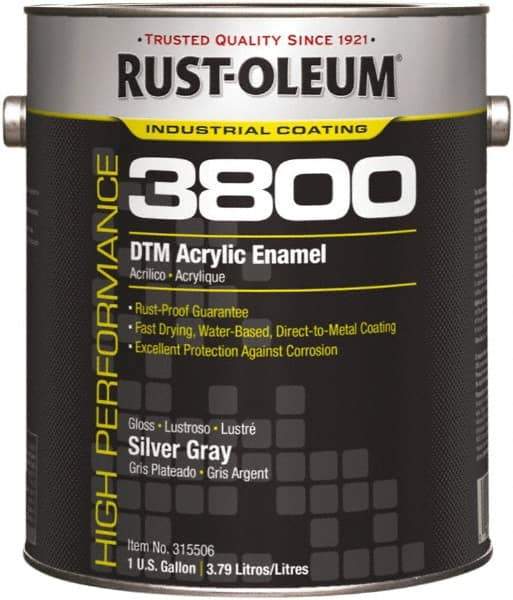 Rust-Oleum - 1 Gal Silver Gray Gloss Finish Acrylic Enamel Paint - 150 to 270 Sq Ft per Gal, Interior/Exterior, Direct to Metal - Eagle Tool & Supply